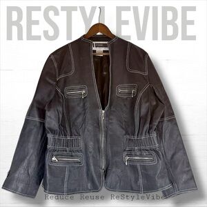 JL STUDIO JESSICA LONDON Women’s Size 20W Jacket Coat Genuine Leather Moto Lined